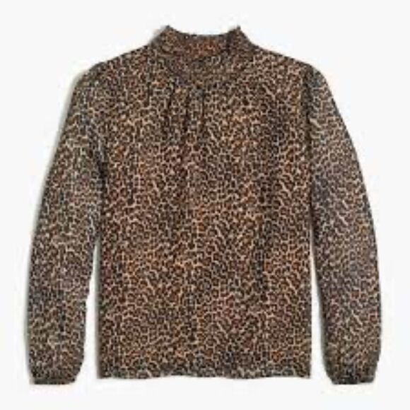 J. Crew Leopard Long Sleeve Mockneck Top Blouse Career Small - Picture 3 of 5